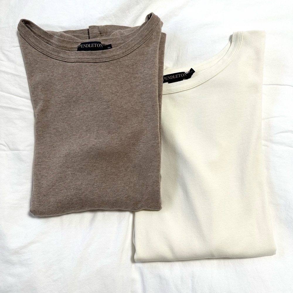 Two Pendleton cotton long sleeve t shirt (tan and cream) size XL
